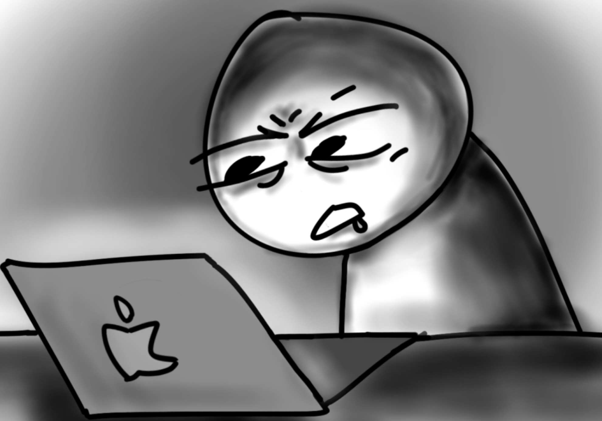 Tired guy looking at their computer